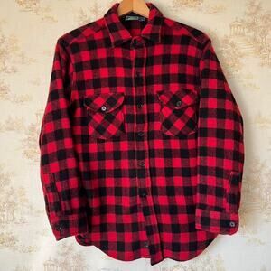 Vintage 90s Woolrich Buffalo Plaid Shirt | Red Wool Flannel | Size M